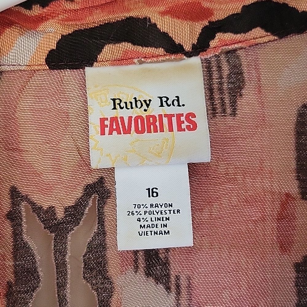 Ruby Rd. Button Down Size 16 Sheer Orange Black 3… - image 2